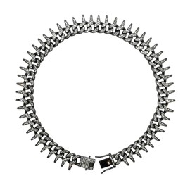 Ximipet Luxury Cuban Link Dog Collar Chain with Spiked&Diamond-Studded, Black/Rose/Gold/Silver Adjustable 8in-30in, Metal Anti-Slip Safety Buckle Dog Necklace for Small to Large Dogs (Black, 18in)