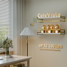 CeleVista Bathroom Floating Shelves for Wall, 3 Pack Bathroom Shelf with Towel Bar, Multiple Installation Wall Mounted Shelves for Bedroom, Kitchen, Living Room Decor, 16 Inch(Gold)