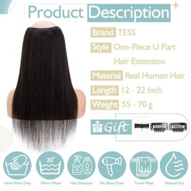 TESS Clip In Hair Extension,Hair Extensions Real Human Hair One Peice U-Shaped Balayage Straight Hairpieces for Women/Ladies/Girls(#4/27 Medium brown＆Dark blonde,18Inch)