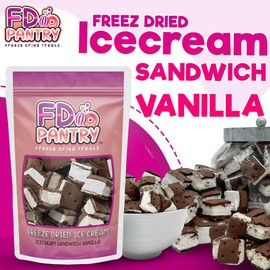 Freeze Dried Ice Cream Sandwich Bites - Vanilla - Crunchy & Sweet Snack 2.5oz Freeze-Dried Space Ice-Cream Pack Dehydrated Resealable Gift Bag