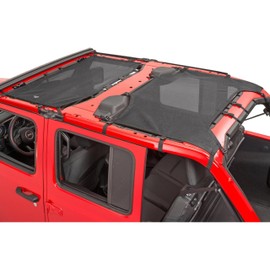 MasterTop ShadeMaker Bimini Mesh Top - Fits Jeep Wrangler 4-Door JLU 2018-2023 - Jeep Wrangler JL Sunshade - Durable Straps & Buckles for Flapless Fit - 2-Piece Sun Shade for Front & Rear, Black