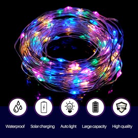 Yizhet Solar Fairy Lights, Outdoors, Waterproof, 8 Modes, Copper Wire, Fairy Lights for Christmas, Parties, Garden, Wedding, Decoration
