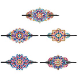 5pcs Diy Mandala Diamond Painting Hairclips,Diamond Art Craft Kit Wooden Hairpins for Women,Decorative Oval Hair Accessories for Fixed Hairstyles Gift Daily Wear. (Mandala-02)
