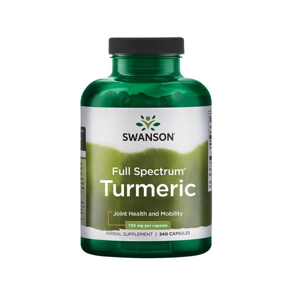 Swanson Turmeric Antioxidant, Joint Health, Cardiovascular, Liver Detox, Mood and Memory Support Supplement Curcuma Longa (Rhizome) 720 mg, 240 Capsules, 120 Servings, 1.44 Grams per Serving