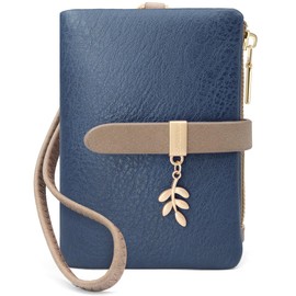 GOUNNU Small Women's PU Leather Purse Small and Short Format RFID Women's Purse with Coin Compartment Small Zip Wallet, Mini Wallet with Card Slots and Bracelet, blue, Modern