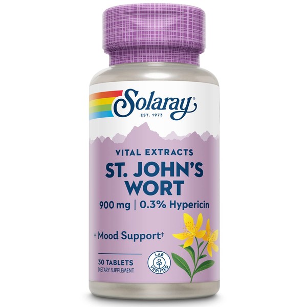 SOLARAY St John's Wort 900 mg, Once Daily Mood Support Supplement, Standardized to 0.3% Hypericin for Brain Health Support and a Balanced Mood, 60-Day Money Back Guarantee | 30 Servings | 30 Tablets