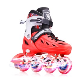 METROLLER Inline Skates for Girls and Boys, Women, Men 4 Sizes Adjustable Inline Roller Skates with Light Up Wheels, Illuminating Beginner Roller Skates for Kids & Adult Youth