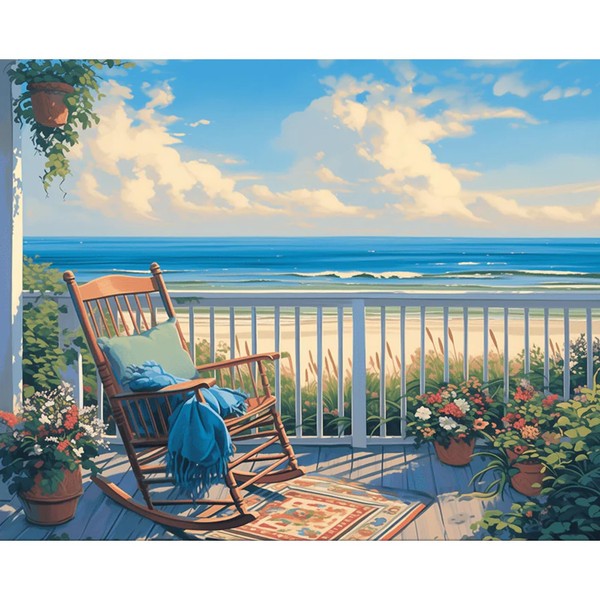 Beach Paint by Numbers Adult Kit Beginner, Beach Landscape Adult