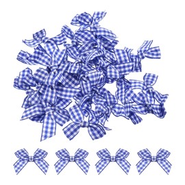 sourcing map 30Pcs Mini Gingham Ribbon Bow 1.5" Checkered Fabric Satin Ribbon Bows for Craft DIY Hair Bow Sewing Wedding Birthday Party Dark Blue and White