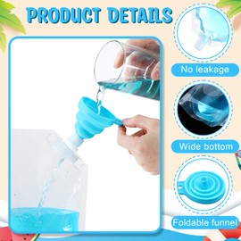 EBOOT 51 Pcs Reusable Plastic Liquid Bags Travel Pouches for Adults Disposable Juice Bag with Collapsible Silicone Funnels for Cruise Travel (24 oz)