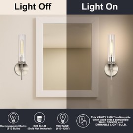 Brushed Nickel Bathroom Vanity Light, Wall Sconces Set of 2 with Knurled Texture, Chrome Silver Wall Lamps with Clear Glass Shade, Modern Industrial Bathroom Lighting Fixtures Over Mirror