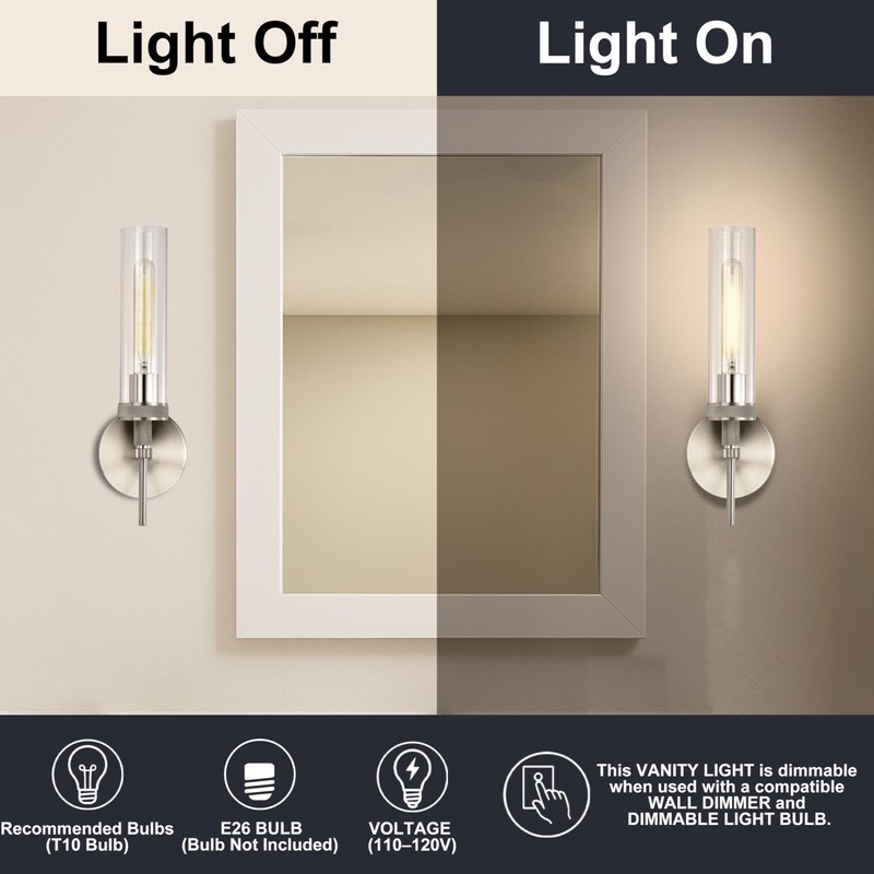 Brushed Nickel Bathroom Vanity Light, Wall Sconces Set of 2