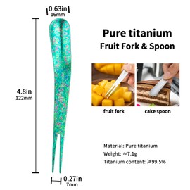 TiTo Titanium 3Pieces Fruit Forks, Ultralight Antirust Pure Titanium Dessert Spoons, Ice Cream Spoons, Salad Fork for Home, Restaurant and Party Trip (Green)