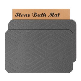 HUMIGA 2 Pack Stone Bath Mat, Diatomaceous Earth Shower Mat, Non-Slip Super Absorbent Quick Drying Bathroom Kitchen Floor Mat, 24x15, Grey