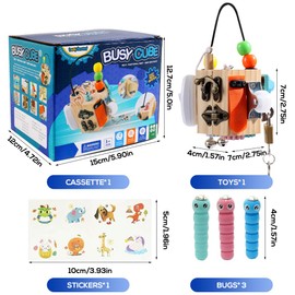 HOVCEH Activity Würfel, Activity Board, Montessori Würfel, Montessori Spielzeug 2 Jahre Busy Board, Montessori Würfel Holz, Motorikwürfel, 15-In-1 Fidget Stresswürfel Tragbares Anti Stress Spielzeug