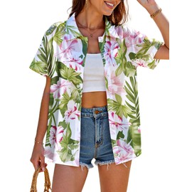 Women Hawaiian Shirt, Quick Dry Breathable Soft Cool Summer Hawaii Shirts Floral Tropic Print V Neck Travel T-Shirt