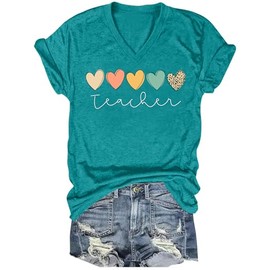 RECUTEWU Teacher Shirts for Women: Teach Print T-Shirts Teaching Gift Tees Inspirational Vneck Shirt Tops
