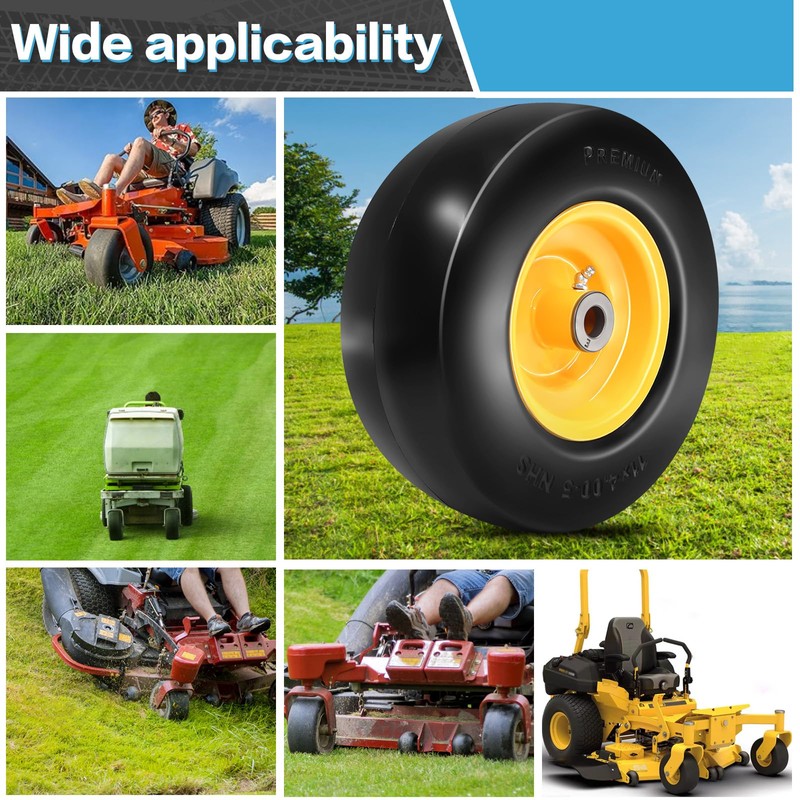11x4.00-5" Lawn Mower Tire Flat Free Smooth Tires with 3/4"