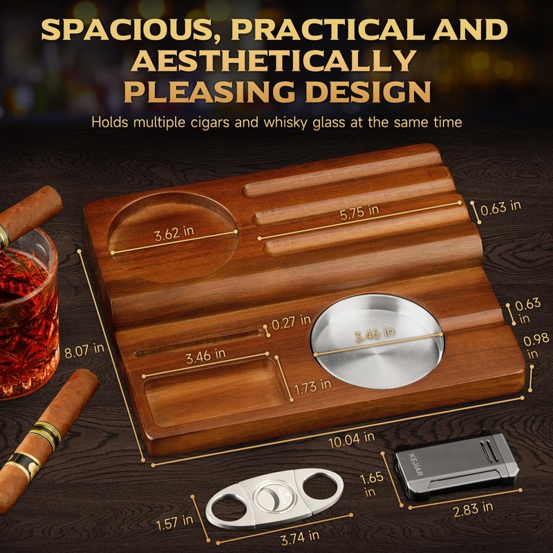 KEJIAR Cigar Ashtray, Wooden Base with Removable and Washable Outdoor
