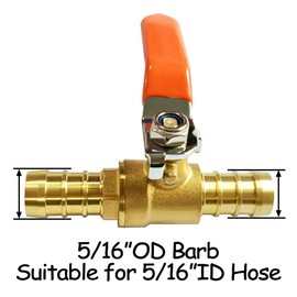 Uenede 2PCS Solid Brass 5/16"OD Barb Ball Valve 2-way Shut-off Valve with 90° Operation Handle Hose Barb Fitting for Water/Oil/Gas
