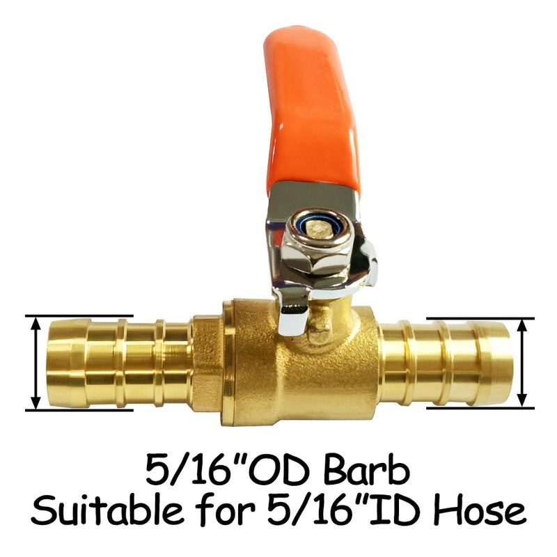 Uenede 2PCS Solid Brass 5/16"OD Barb Ball Valve 2-way Shut-off