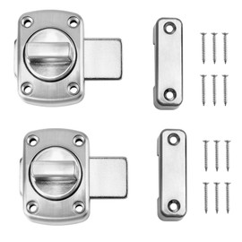 2Pcs Rotate Bolt Latch Lock, Stainless Steel Bathroom Door Lock, Rotate Bolt Gate Latch Door Lock, Stainless Steel Gate Bedroom Door Lock, Applicable to Various Doors, Silver 2pcs