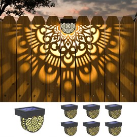 EKQ 6 Pack Solar Fence Lights Outdoor Wall Lights Plastic Solar Powered Deck Step Stair Lights Moon Theme Waterproof Fence Solar Light for Garden Post Patio Backyard Yard Decor (Black, 6 Pack)