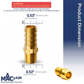 MAACFLOW Brass 1/4" Male NPT to 1/2" Hose ID Barb Barbed Fitting Adaptor Connector (Pack of 4)