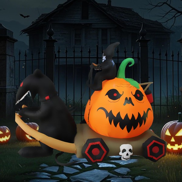 PTS 9FT Inflatable Pumpkin with Carriage Outdoor Decoration, Halloween Blow