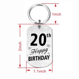 Resdink Happy 20th Birthday Keychain Gifts, 20th Birthday Gifts for Men Women, 20 Year Old Birthday Gift Ideas for Him Her Teen, 20th, 2*1.1inch