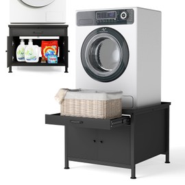 LUCKUP Laundry Pedestal for Washer & Dryer, Heavy Duty Platform Base Stand 29”Universal Fit All Machines w/Laundry Basket Shelf and Built-in Drain Hose