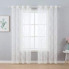 Miulee Chain Effect Lace Curtain, Eyelet Curtain with Lace, Transparent Special Decorative Curtain, Semi-Transparent, Translucent for Living Room, Children's Room, Cafeteria, Set of 2