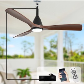 Depuley Outdoor Ceiling Fan with Light: Walnut 52 Inch Ceiling Fans with Remote APP Control - Plug in Reversible DC Motor Gazebo Fans - 3 Blade Hook Type Ceiling Fan for Indoor Bedroom Kitchen Patio