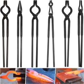 Beginner Blacksmith Tongs Set Forging Bladesmith Knife Making Tongs Set, Includes 1/4 Flat Jaws Tong, Pick Up Tongs, Scrolling Tongs, 3/8 1/2 and 5/8 V Bolt Tongs (6 Tongs)