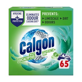 Calgon Hygiene Plus Washing Machine Cleaner & Limescale Remover, Water Softener Tablets, Unscented, 65 Tablets, Pack of 1