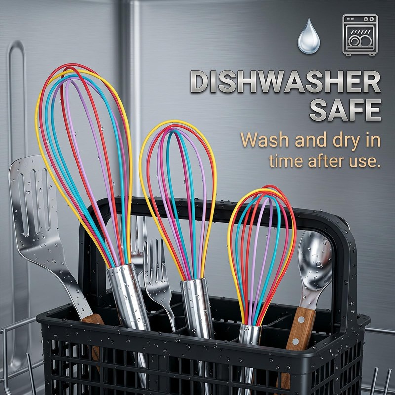 Silicone Whisk,Stainless Steel Wired Wisk Set 8" 10" 12",Heat Resistant