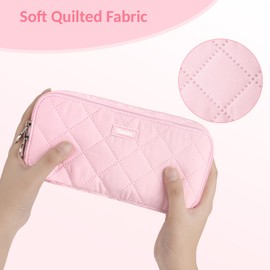 Sooez Large Pencil Case Pouch, Extra Big Pencil Bag with 8 Compartments, Pen Bag Wide Opening, Soft Quilted Pencil Pouch Organizer with Zipper, Portable Pencil Case for Teen Girls, Blush