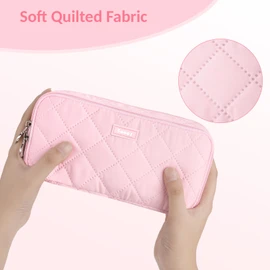 Sooez Large Pencil Case Pouch, Extra Big Pencil Bag with 8 Compartments, Pen Bag Wide Opening, Soft Quilted Pencil Pouch Organizer with Zipper, Portable Pencil Case for Teen Girls, Blush