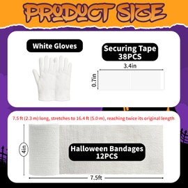 60 Yards 12 Rolls Halloween Mummy Wrap Costume Kit for Adults, Mummy Gauze Bandage with Gloves for Halloween Decor Props, DIY Scary Zombie Costumes Accessories, Photography Backdrops Makeup Effects