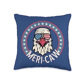 Meri Caw Funny 4th of July Vintage American Eagle Merica Throw Pillow, 16x16, Multicolor