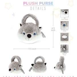DolliBu Husky Plush Handbag - Super Soft Plush Stuffed Animal Purse for Children's Accessories, Kids Hand Bag Toy Purse, Pretend Play, Fluffy Dress Up Toy Purses for Girls & Boys