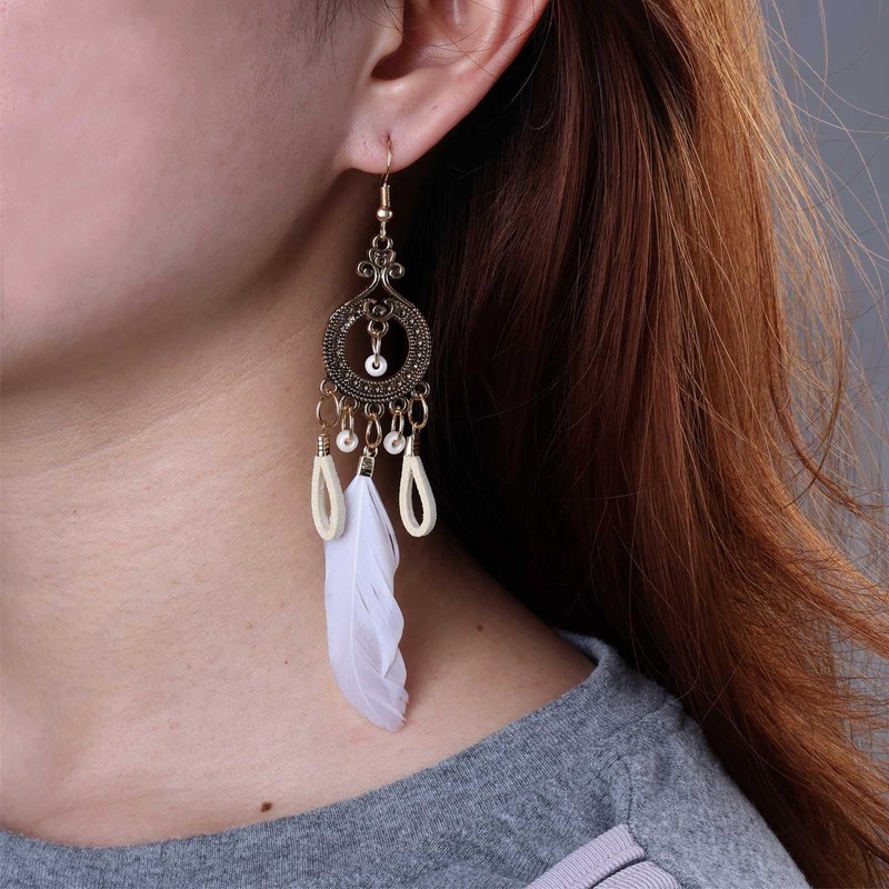 TseenYi Feather Dangle Earrings Gypsy Ethnic Drop Earrings