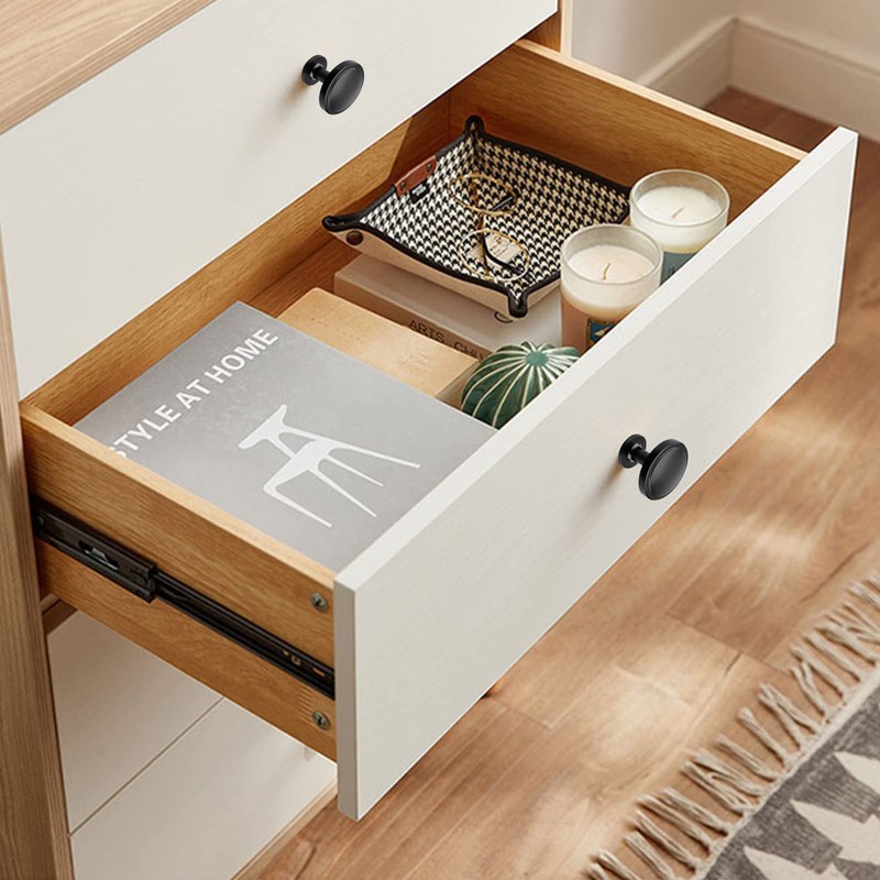 WEAVERBIRD 10pcs Cupboard Handles Zinc Alloy Drawer Black Door Round