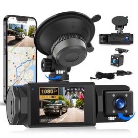 3 Channel Dash Cam for Front and Rear 2.0 Inch 1080P Dash Cam for Cars, Triple Car Camera with App Control, Super Night Vision, Loop Recording, G-sensor, Parking Assistance, 24 Hour Parking Monitoring