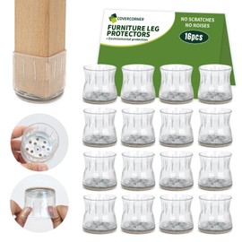 COVERCORNER 16PCS Chair Leg Floor Protectors, Chair Leg Protectors for Hardwood Floors, Furniture Pads for Hardwood Floors, Chair Socks Universal L Clear Fit 1.50"-1.77"