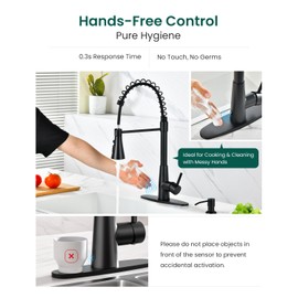 APPASO Pull Down Kitchen Faucet Touchless Black, Motion Sensor Activated Automatic Kitchen Faucet, High Arc Commercial Pre-Rinse Hands-Free Faucets for Kitchen Sink, Matte Balck (Side Sensor)