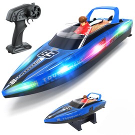 RC Boat HJ821 Remote Control Boat for Kids, RC Boat, LED Light, Operation Time, 240 Minutes, Control Distance, 15 KM/H, Speed Switching, Waterproof, 2.4 GHz, Low Voltage Alarm, For Boys, Elementary
