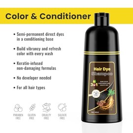 KINGMING- Champú para teñir el cabello castaño oscuro 3 en 1 para cubrir las canas, ingredientes a base de hierbas para hombres y mujeres, 500 ml (D