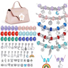 Kit Para Hacer Pulseras para Niñas de 77 Pcs, Kit Pulseras para Niñas, Juego de Fabricación DIY, Incluye Cuentas y Bolsitas de Regalo, Regalo para Niña de Cumpleaños, Día del Niño y Navidad