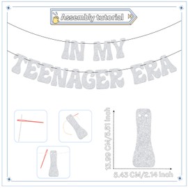In My Teenager Era Banner, 13th Birthday Party Decorations, Cheers to 13 Years, Happy 13th Birthday Party Decor Supplies Silver